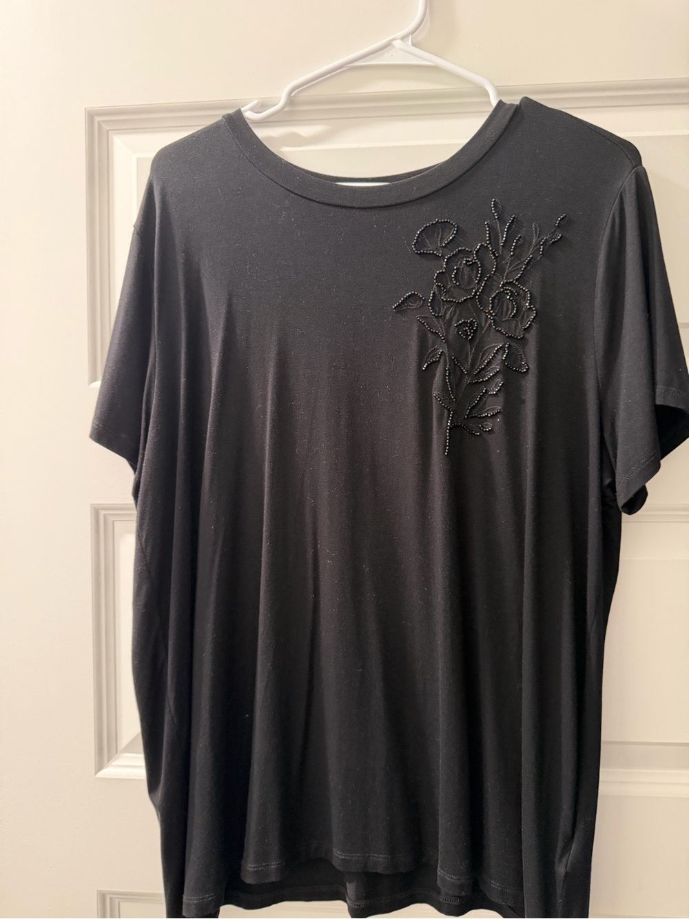 Torrid Black Short Sleeve Tee with Beaded Floral Appliqué